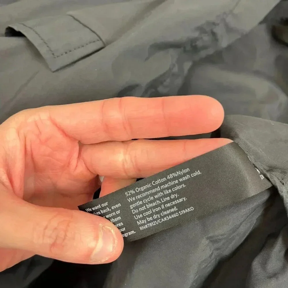 Eileen Fisher Hooded Rain Jacket Black Women's L Nylon Cotton Cinched Coat - Picture 11 of 15